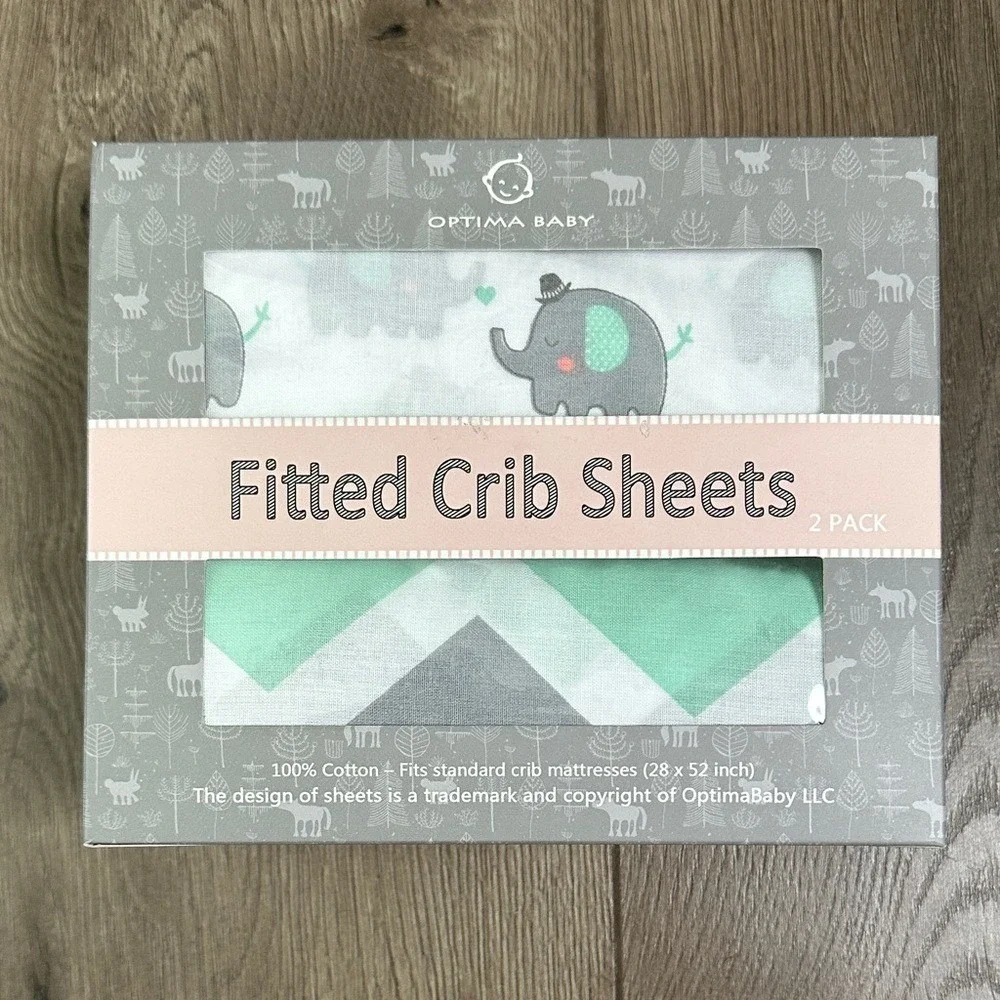 Optima Baby 2 Pack Fitted Soft Cotton Fitted Crib Sheets Green White